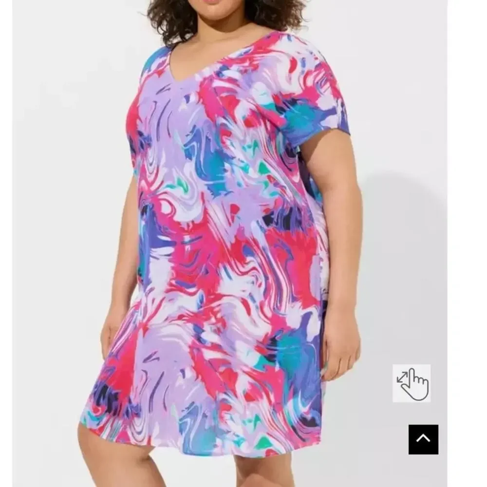 Torrid Size 3 (3X 22/24) Gauze Swim Cover Up‎ Beach Dress V-Neck Abstract Print